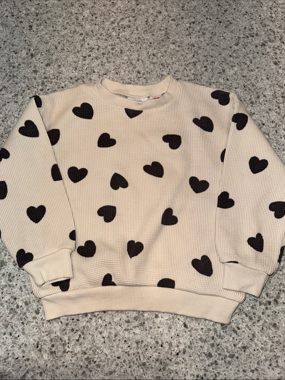 Zara Cream with Dark Grey Hearts Print Waffle Crew